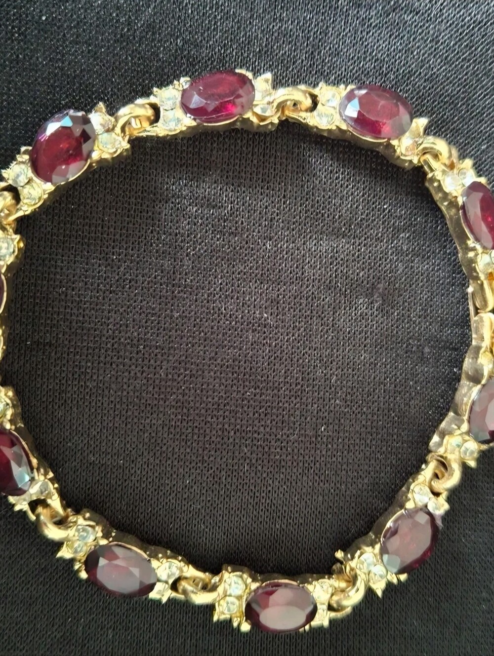 Gold-Tone Bracelet with Deep Red Oval Stones